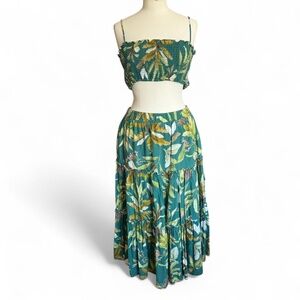 OPT Green floral rayon/linen blend two-piece set (sz L) 378